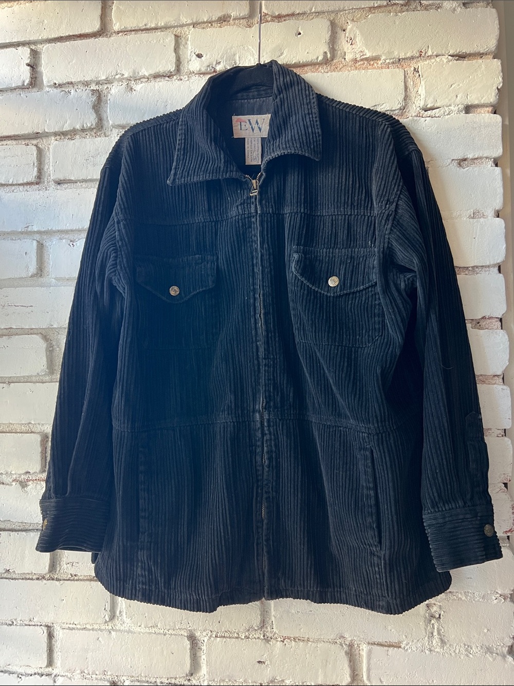 EW Women's Black Corduroy Teddy Jacket with Zip Front trucker jacket